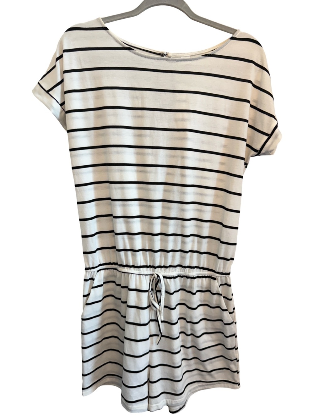 Anrabess Striped Romper Large Black White Elastic Waist Pockets